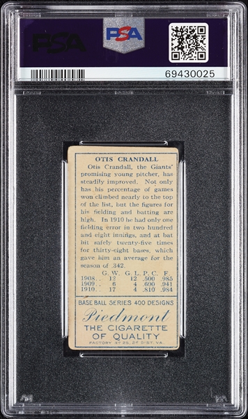 1911 T205 Gold Border Otis Crandall (T Crossed In Name) PSA 2.5