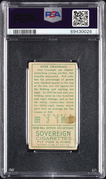 1911 T205 Gold Border Otis Crandall (T Crossed In Name) PSA 2