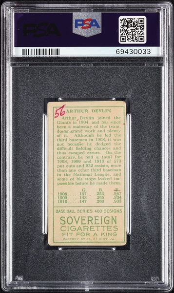 1911 T205 Gold Border Arthur Devlin PSA 1 (MK)