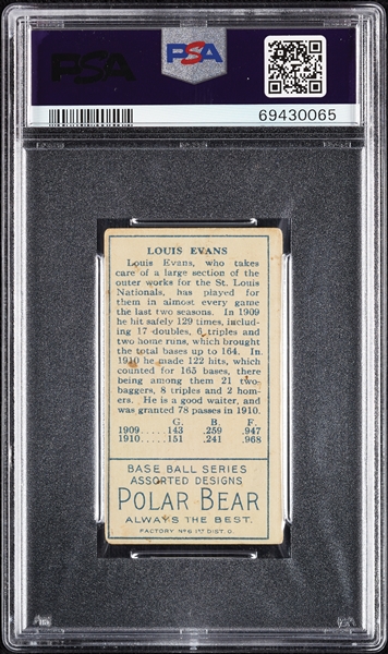 1911 T205 Gold Border Louis Evans PSA 2.5