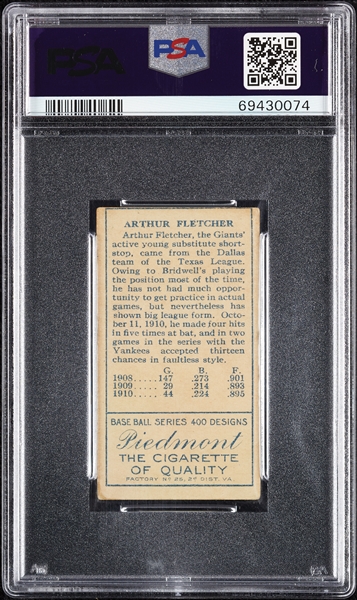 1911 T205 Gold Border Arthur Fletcher PSA 3.5