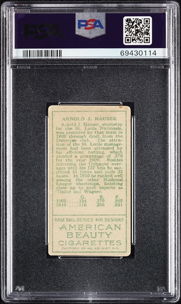 1911 T205 Gold Border Arnold J. Hauser (American Beauty Back) PSA 2