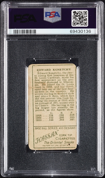 1911 T205 Gold Border Ed Konetchy PSA Authentic