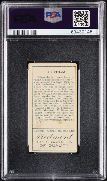 1911 T205 Gold Border A. Latham (A. Latham On Back) PSA 3