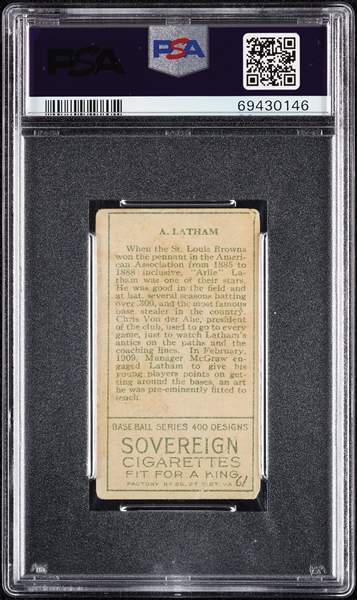 1911 T205 Gold Border A. Latham (A. Latham On Back) PSA 1
