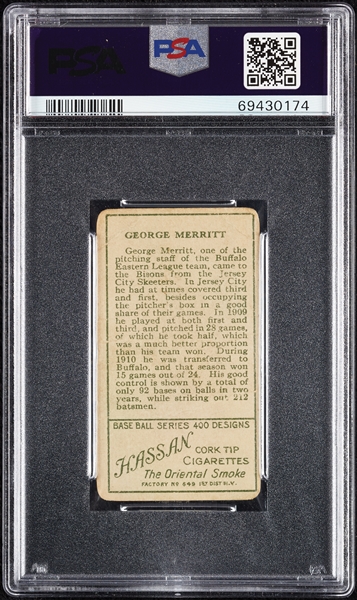 1911 T205 Gold Border George Merritt PSA 1