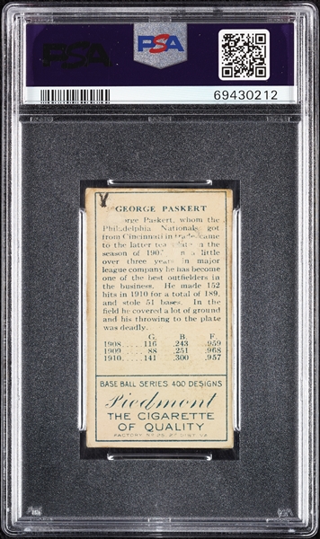 1911 T205 Gold Border George Paskert PSA Authentic