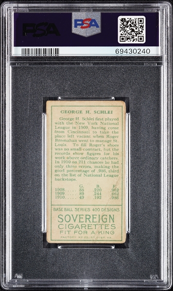 1911 T205 Gold Border George Schlei PSA 1