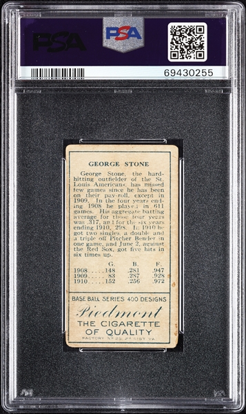 1911 T205 Gold Border George Stone PSA 2