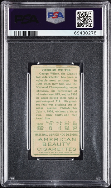 1911 T205 Gold Border George R. Wiltse (Both Ears Show) (American Beauty Back) PSA 1