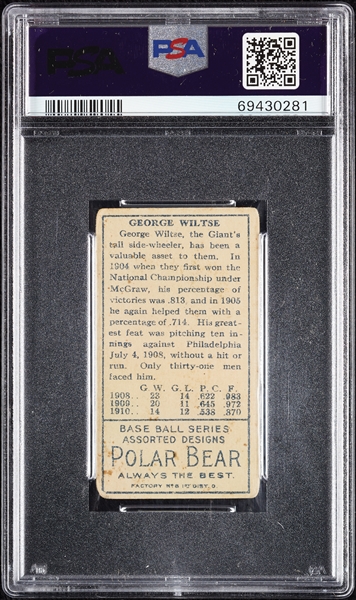 1911 T205 Gold Border George R. Wiltse (Right Ear Only) PSA 2