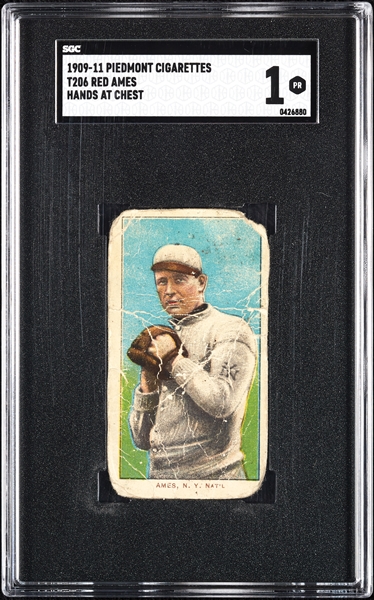 1909-11 T206 Red Ames Hands At Chest SGC 1