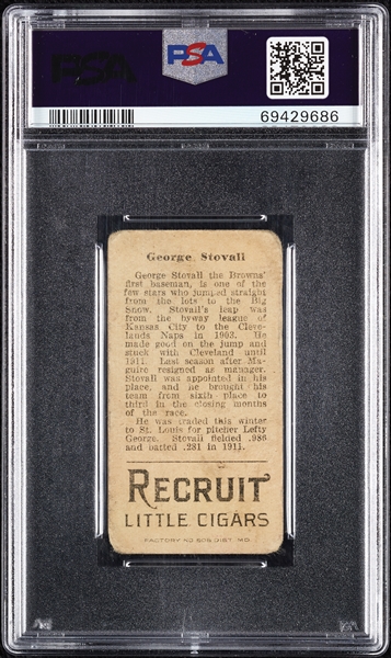 1912 T207 Brown Background George Stovall PSA 1