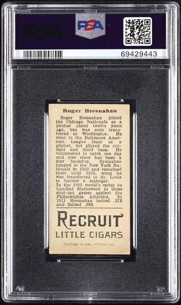 1912 T207 Brown Background Roger Bresnaham (Bresnahan) PSA 3