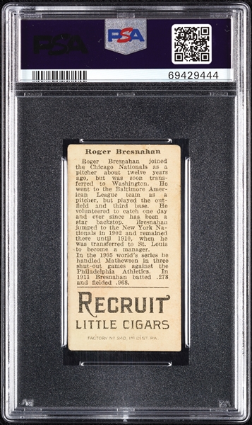 1912 T207 Brown Background Roger Bresnaham (Bresnahan) PSA 3