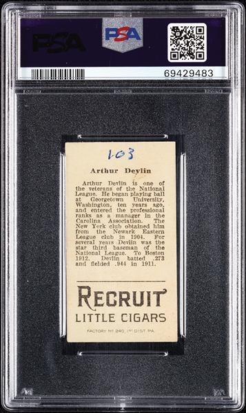 1912 T207 Brown Background Arthur Devlin PSA 4 (MK)