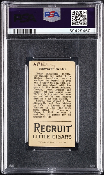 1912 T207 Brown Background Edward Cicotte PSA 1.5 (MK)