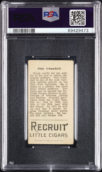 1912 T207 Brown Background Otis Crandall PSA 3