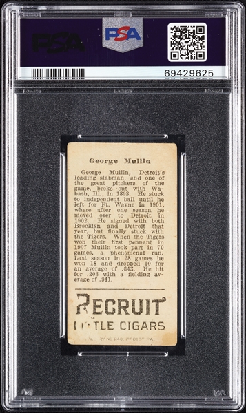 1912 T207 Brown Background George Mullin (No D On Cap) PSA 2
