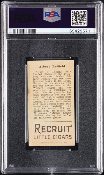 1912 T207 Brown Background Albert Leifield PSA 3 (MC)