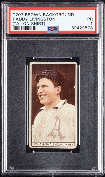 1912 T207 Brown Background Paddy Livingston (A On Shirt) PSA 1