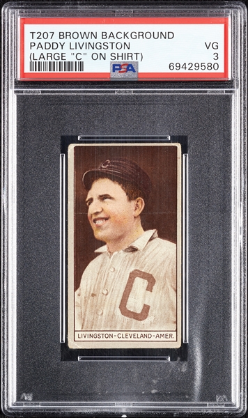 1912 T207 Brown Background Paddy Livingston (Large C On Shirt) PSA 3