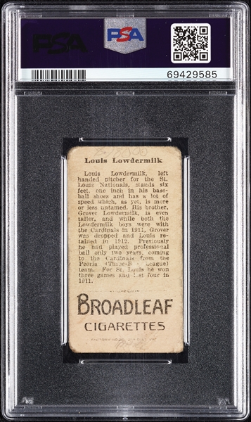 1912 T207 Brown Background Louis Lowdermilk PSA 1 (MK)