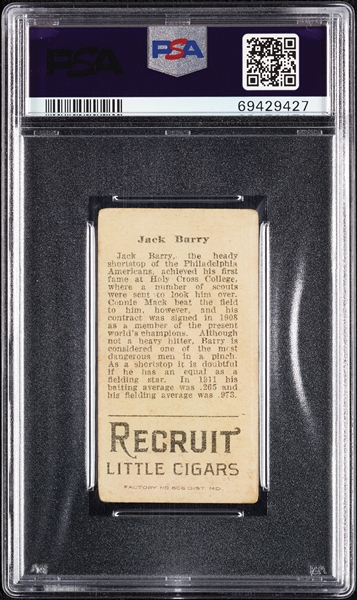 1912 T207 Brown Background Jack Barry PSA 1.5
