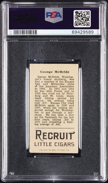 1912 T207 Brown Background George McBride PSA 3