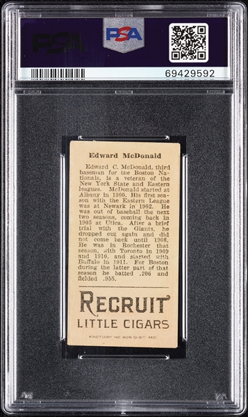 1912 T207 Brown Background Edward McDonald PSA 2