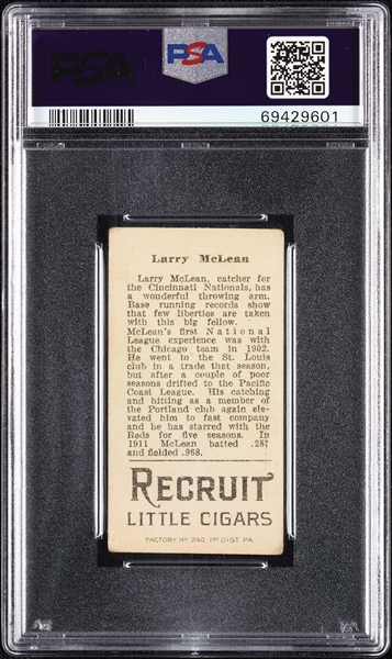 1912 T207 Brown Background Larry McLean PSA 1.5
