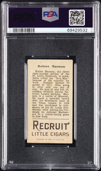1912 T207 Brown Background Robert Harmon PSA 1.5