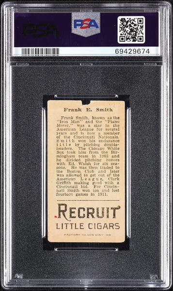 1912 T207 Brown Background Frank E. Smith PSA Authentic