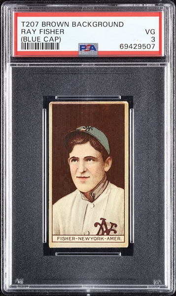 1912 T207 Brown Background Ray Fisher (Blue Cap) PSA 3