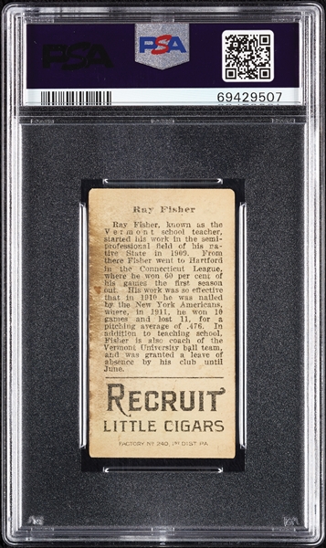1912 T207 Brown Background Ray Fisher (Blue Cap) PSA 3