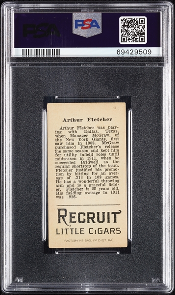 1912 T207 Brown Background Arthur Fletcher PSA 3