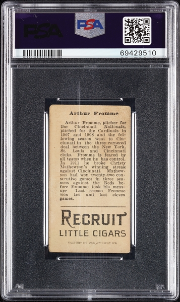 1912 T207 Brown Background Arthur Fromme PSA 1.5