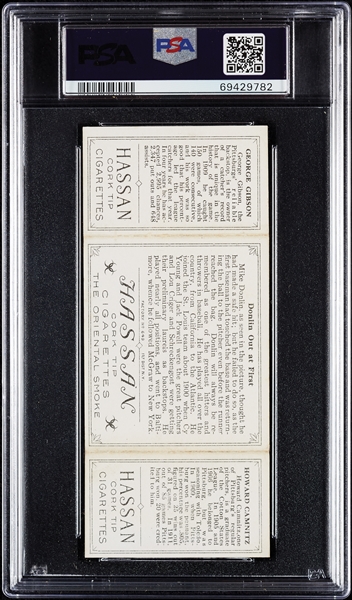 1912 T202 Hassan Triple Folders Donlin Out At First Camnitz/Gibson PSA 3