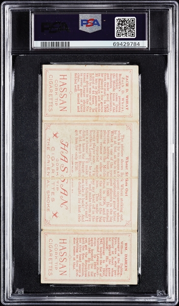 1912 T202 Hassan Triple Folders Wheat Strikes Out Dahlen/Wheat PSA 1.5