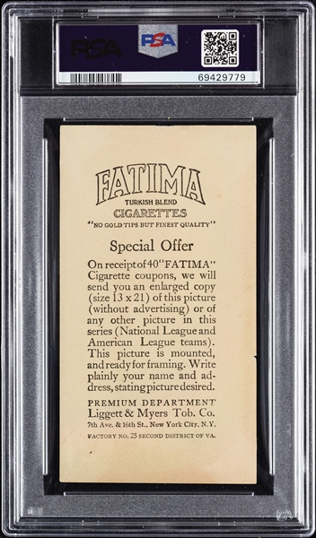 1913 T200 Fatima Boston Americans PSA 2