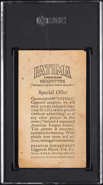 1913 T200 Fatima Pittsburgh Nationals SGC Authentic