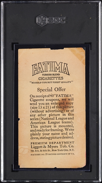 1913 T200 Fatima Pittsburgh Nationals SGC Authentic