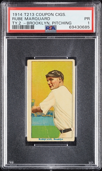 1914 T213 Coupon Cigarettes (Type 2) Rube Marquard Brooklyn, Pitching PSA 1
