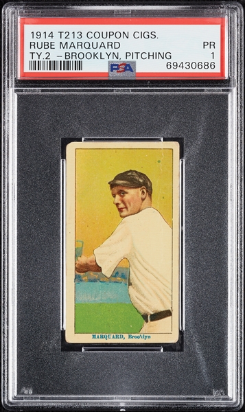 1914 T213 Coupon Cigarettes (Type 2) Rube Marquard Brooklyn, Pitching PSA 1