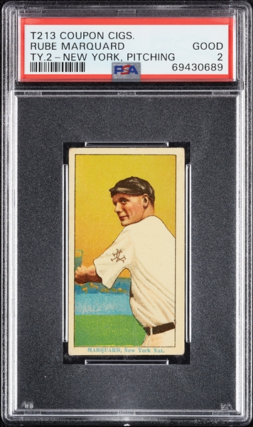 1914 T213 Coupon Cigarettes (Type 2) Rube Marquard New York, Pitching PSA 2
