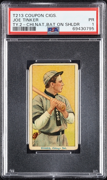 1914 T213 Coupon Cigarettes (Type 2) Joe Tinker Chicago, Nat. Bat On Shoulder PSA 1
