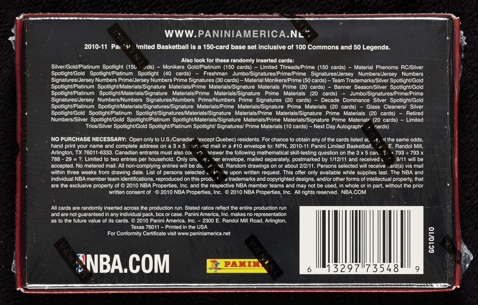 2010-11 Panini Limited Basketball Box 