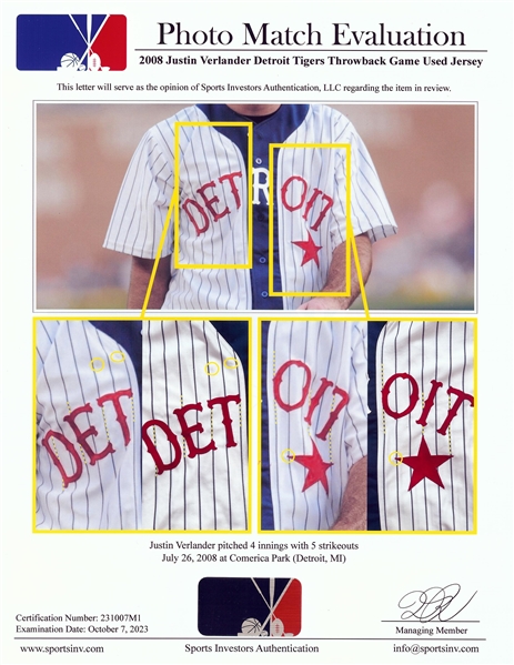 2008 Justin Verlander Game-Worn Detroit Throwback Pinstripe Jersey (Sports Investors Photomatched)