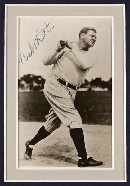 Babe Ruth Signed 3.5x5.5 B&W Photo Postcard in Frame (JSA)