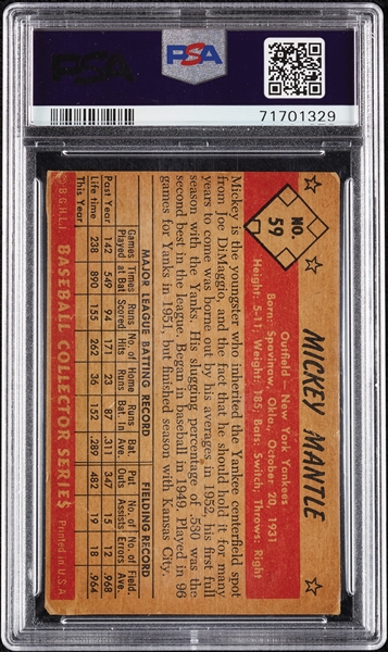 Mickey Mantle Signed 1953 Bowman Color No. 59 (PSA/DNA)